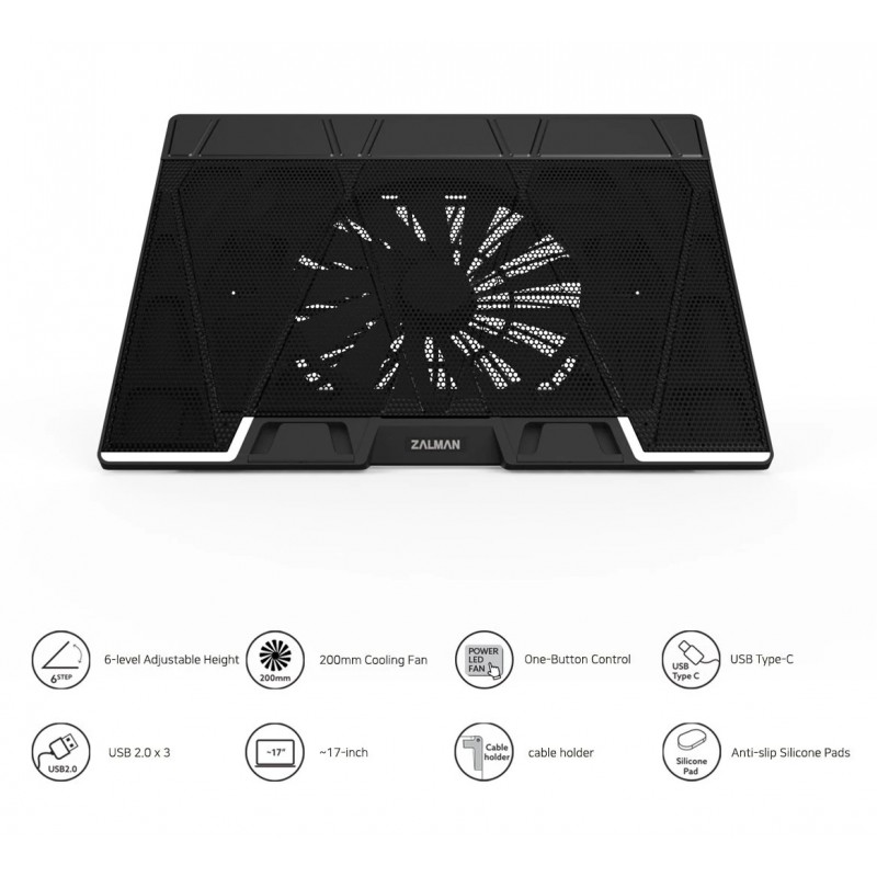 Zalman Охлаждане за лаптоп Notebook Cooler 17" Black ZM-NS3000, ZM-NS3000