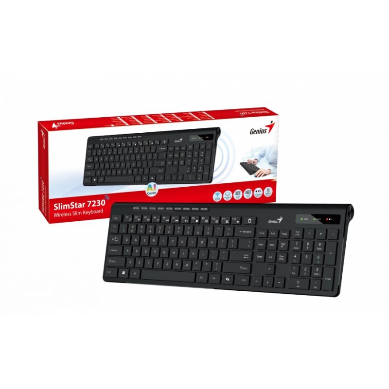 Genius клавиатура кирилизирана безжична Wireless Slim Keyboard SlimStar 7230 Black - AI, BG, 2.4Ghz