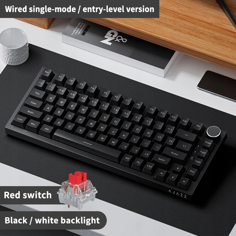 Ajazz геймърска механична клавиатура Gaming Mechanical Keyboard AK820 - Red Switches [Linear] (English US), Black, White Backlight