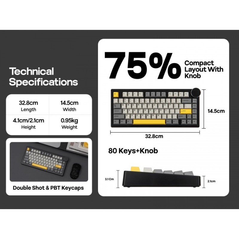 Ajazz геймърска механична клавиатура Gaming Mechanical Keyboard AK820 V2 - Arctic Isle Magnetic Switch [Linear] (English US), Black, Gray, Yellow