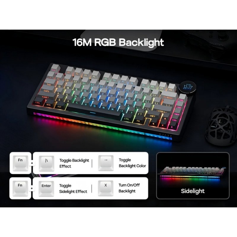 Ajazz геймърска механична клавиатура Wireless Gaming Mechanical Keyboard AK820 V2 PRO - White peach Switch [Linear] (English US), Black