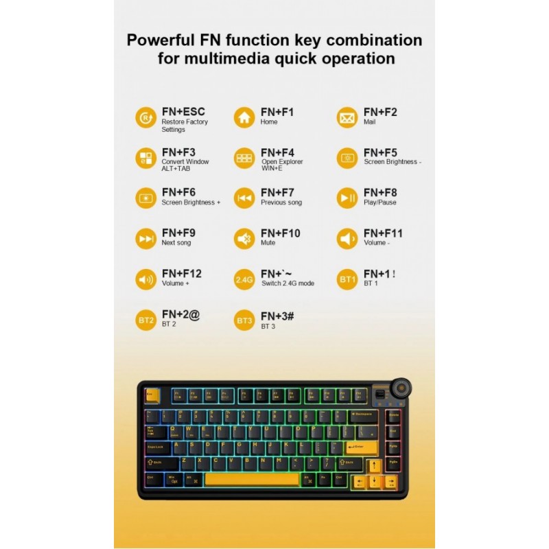 Aula геймърска механична клавиатура Wireless Gaming Mechanical Keyboard AU75 - Bloomfield Switch [Linear] (English US), Beige