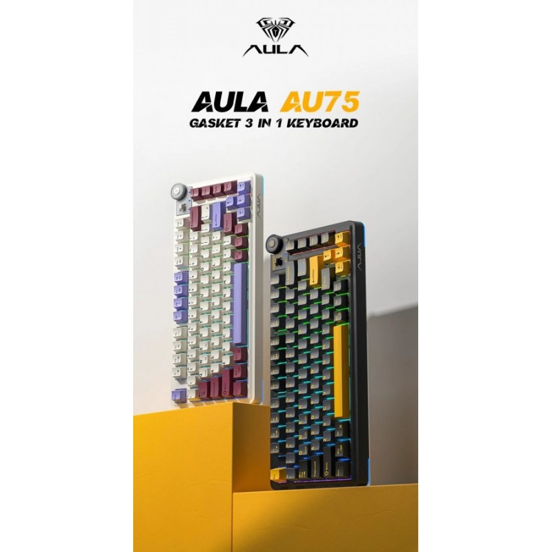 Aula геймърска механична клавиатура Wireless Gaming Mechanical Keyboard AU75 - Bloomfield Switch [Linear] (English US), Beige