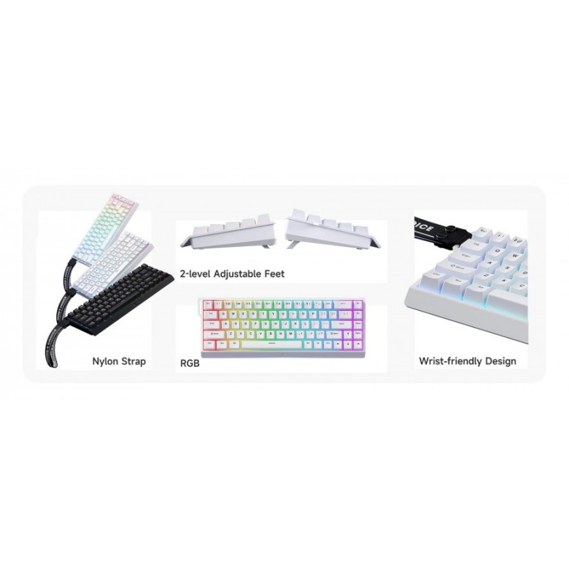 MCHOSE геймърска механична клавиатура Gaming Mechanical Keyboard Ace 68 - 8K, Ice Blue Magnetic Switch [Linear] (English US), White