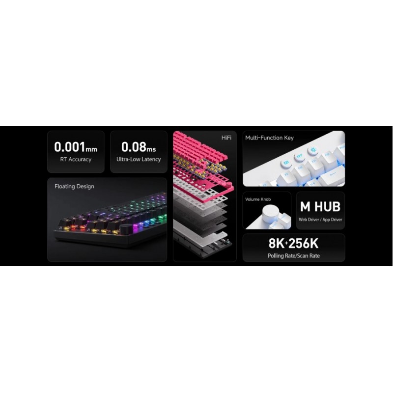 MCHOSE геймърска механична клавиатура Gaming Mechanical Keyboard Mix 87 Ultra Esports - 8K, Mount Tai Magnetic Switch GT [Tactile] (English US), Black