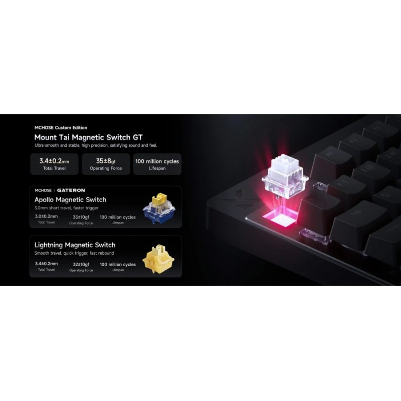 MCHOSE геймърска механична клавиатура Gaming Mechanical Keyboard Mix 87 Ultra Esports - 8K, Mount Tai Magnetic Switch GT [Tactile] (English US), Black