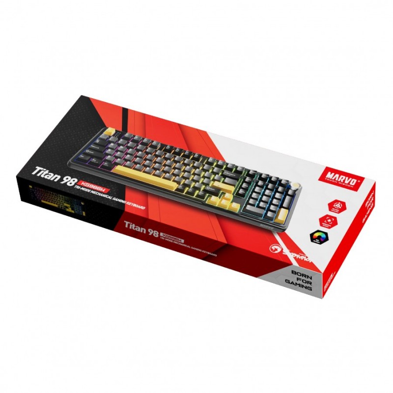 Marvo безжична механична геймърска клавиатура Wireless Gaming Mechanical keyboard Titan 98 - KG986W Black - Banana Crystal [Linear]