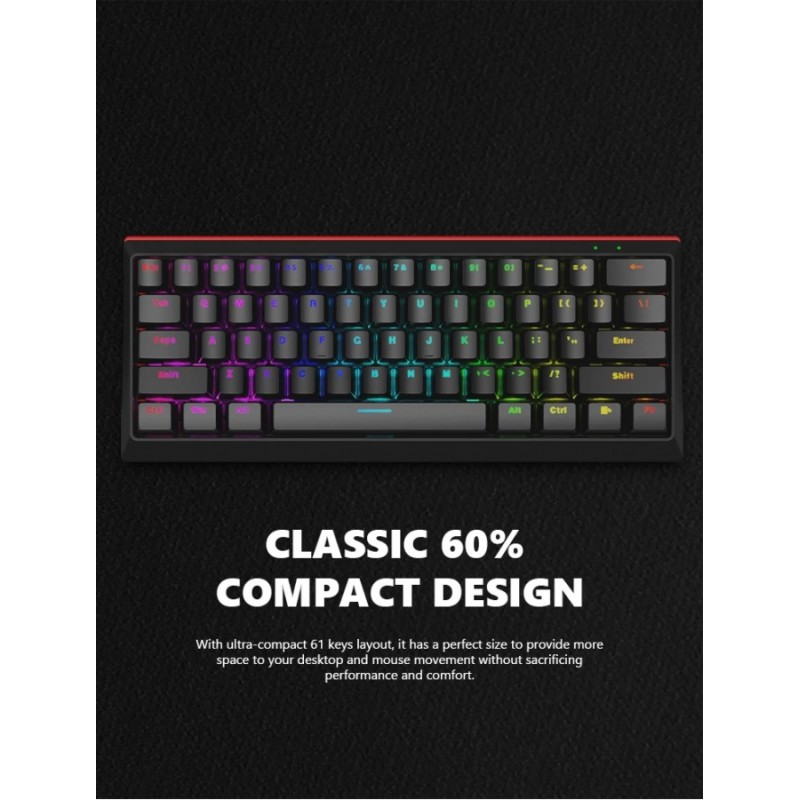 Marvo геймърска клавиатура Gaming Mechanical keyboard 61 keys TKL - KG962G - RED switches, RGB, MARVO-KG962G