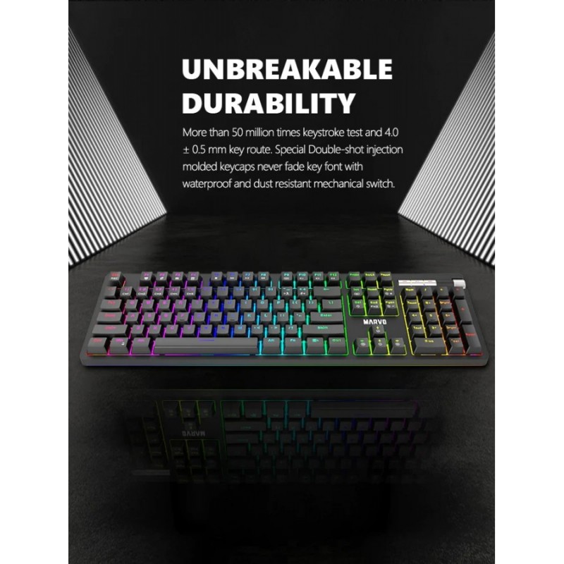 Marvo механична клавиатура Gaming Keyboard Mechanical KG948 - 108 keys, RGB, Macros, Blue switches, MARVO-KG948