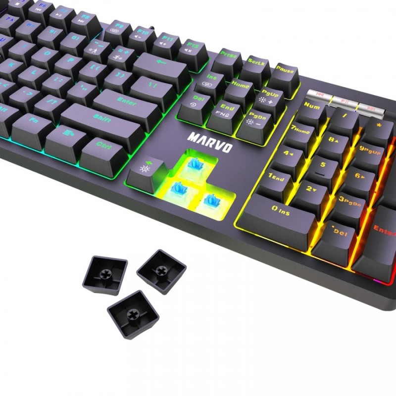 Marvo механична клавиатура Gaming Keyboard Mechanical KG948 - 108 keys, RGB, Macros, Blue switches, MARVO-KG948