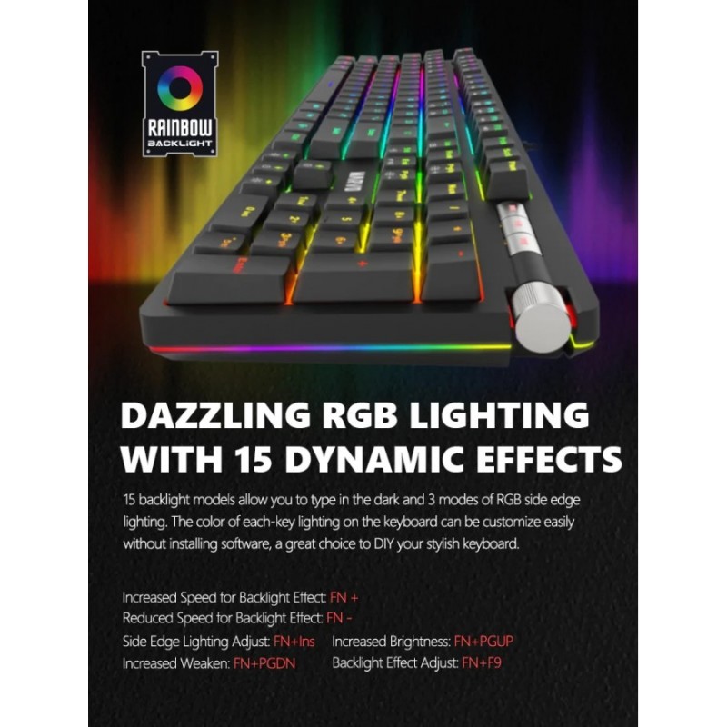 Marvo механична клавиатура Gaming Keyboard Mechanical KG948 - 108 keys, RGB, Macros, Blue switches, MARVO-KG948
