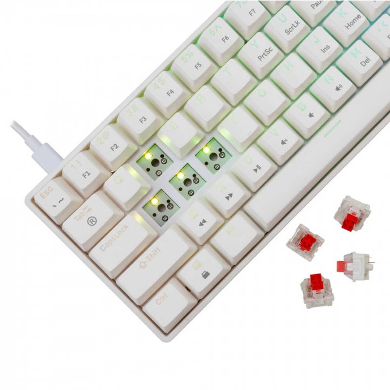 White Shark геймърска механична клавиатура Gaming Mechanical Keyboard SHINOBI 2 - YUSYA 5P Red Switches (English US), White