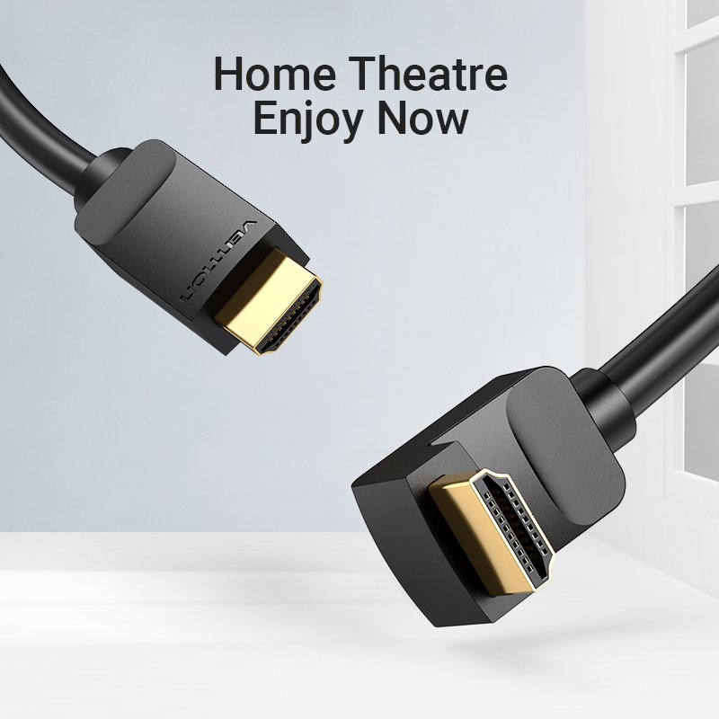 Vention Кабел HDMI Right Angle 90 Degree v2.0 M / M 4K/60Hz Gold - 2M Black - AARBH, AARBH