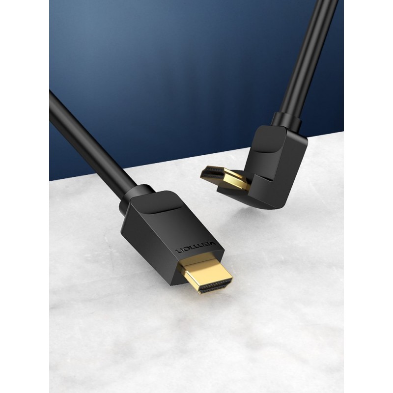Vention Кабел HDMI Right Angle 90 Degree v2.0 M / M 4K/60Hz Gold - 2M Black - AARBH, AARBH