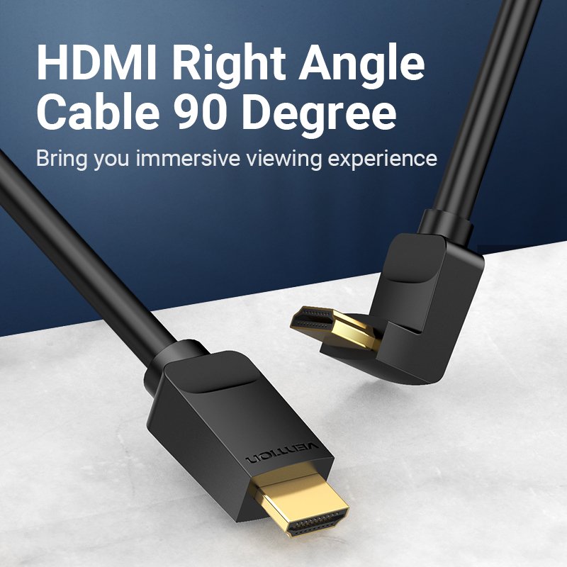 Vention Кабел HDMI Right Angle 90 Degree v2.0 M / M 4K/60Hz Gold - 2M Black - AARBH, AARBH