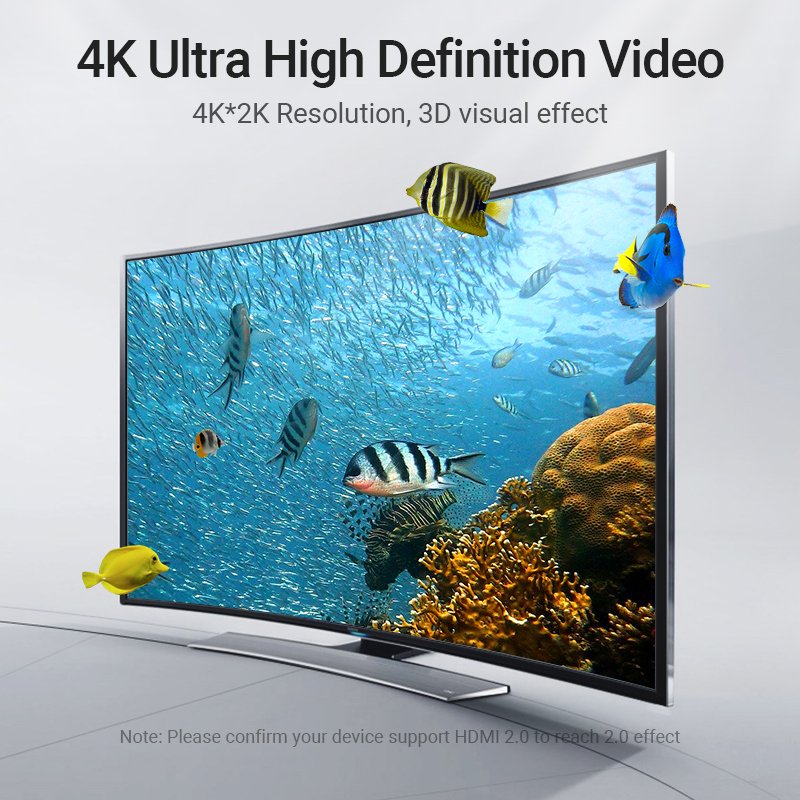 Vention Кабел HDMI Right Angle 90 Degree v2.0 M / M 4K/60Hz Gold - 2M Black - AARBH, AARBH
