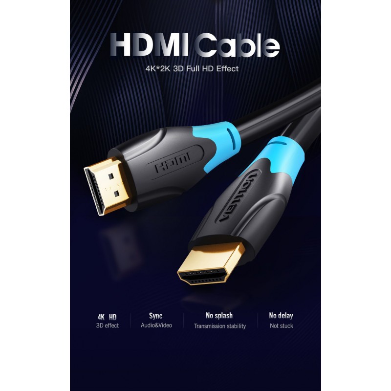 Vention Кабел HDMI v2.0 M / M 4K/60Hz Gold - 1.5M Black - AACBG, AACBG