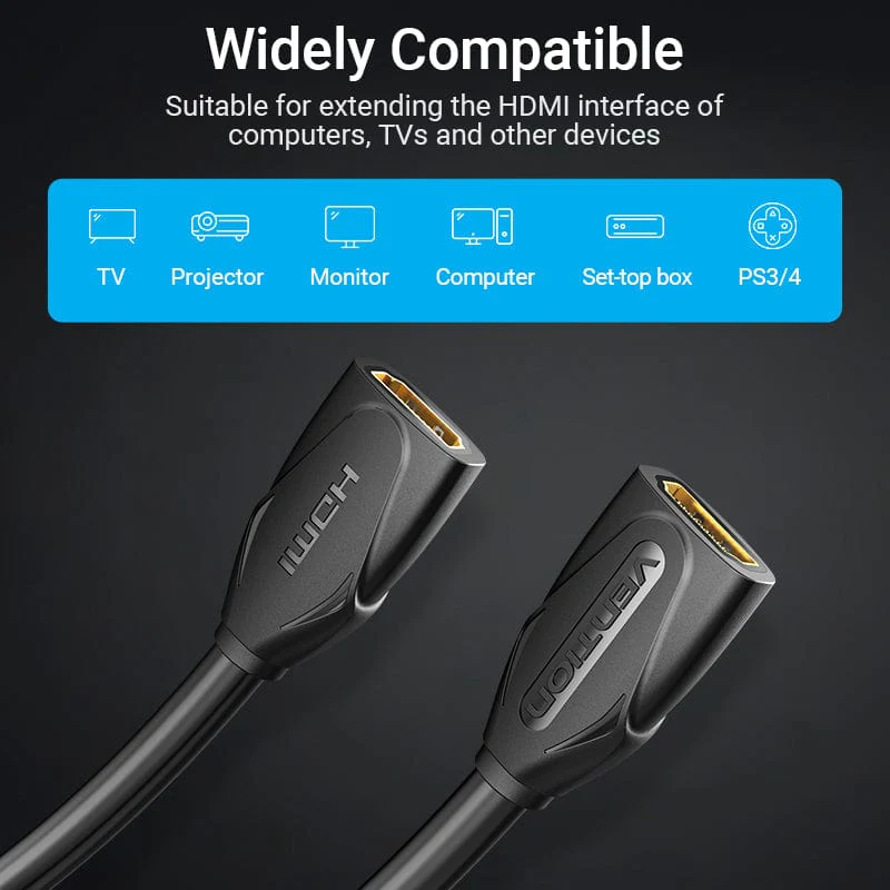Vention удължителен кабел HDMI v2.0 extension Cable Female to Female 0.5M Black, Gold - AAXBD, AAXBD