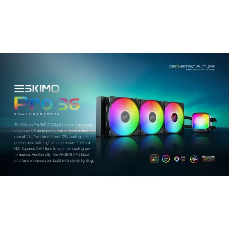 Geometric Future водно охлаждане Water Cooling - Eskimo Pro 360 White - Addressable RGB, LGA1851/AM5, GEO-ESKIMO-PRO-36W