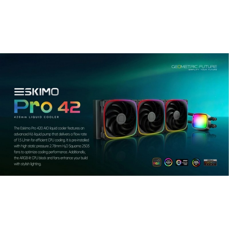 Geometric Future водно охлаждане Water Cooling - Eskimo Pro 420 White - Addressable RGB, LGA1851/AM5, GEO-ESKIMO-PRO-42W