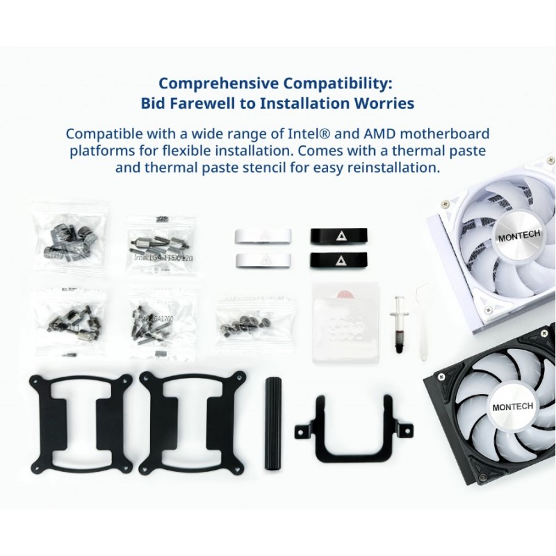 Montech водно охлаждане Hyper Flow ARGB 240, CPU Liquid Cooler, White, MONTECH-HYPER-FLOW-ARGB-240-WH