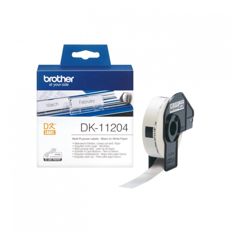 Brother етикети Brother DK-11204 - Multi Purpose Labels, 17mmx54mm, 400 labels per roll, Black on White - DK-11204