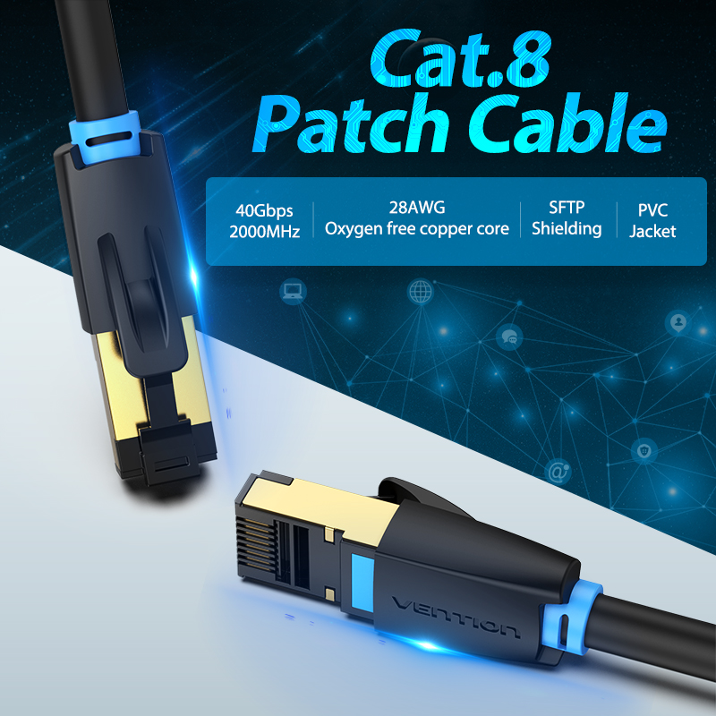 Vention Кабел LAN SFTP Cat.8 Patch Cable - 1M Black 40Gbps - IKABF, IKABF