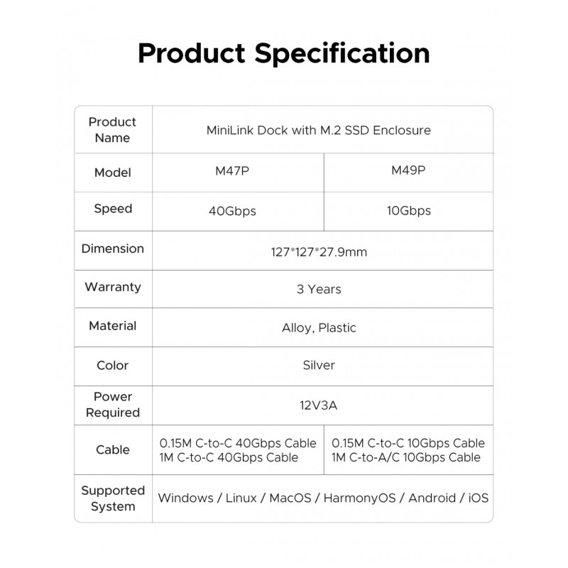 Orico докинг станция SSD Docking station M.2 NVMe - USB-C(10Gbps) x 1, USB3.2 x 2, USB2.0 x 2, M.2 x 1, Audio, SD/TF 4.0 - MiniLink M49P-EU-SV
