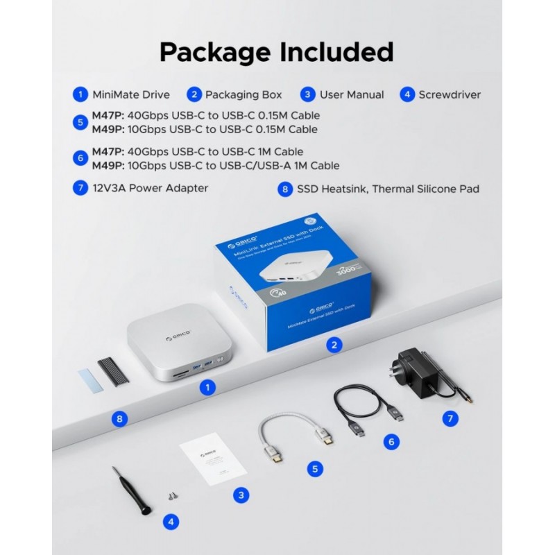 Orico докинг станция SSD Docking station M.2 NVMe - USB-C(10Gbps) x 1, USB3.2 x 2, USB2.0 x 2, M.2 x 1, Audio, SD/TF 4.0 - MiniLink M49P-EU-SV