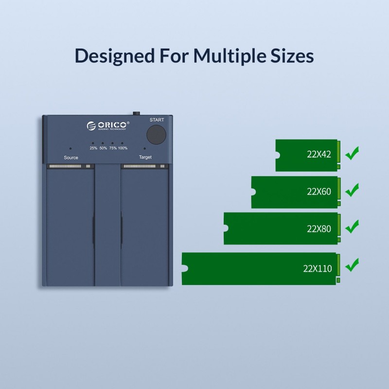 Orico докинг станция Storage - Duplicator for SSD NVMe M.2 - M2P2-C3-C, M2P2-C3-C-EU-GY-BP