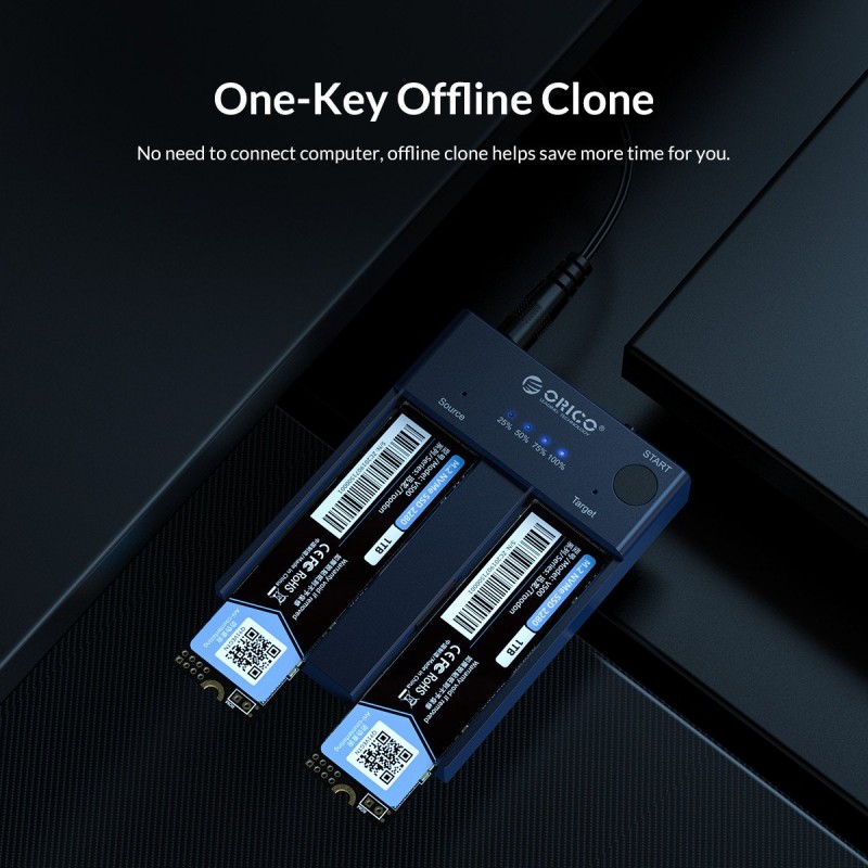 Orico докинг станция Storage - Duplicator for SSD NVMe M.2 - M2P2-C3-C, M2P2-C3-C-EU-GY-BP