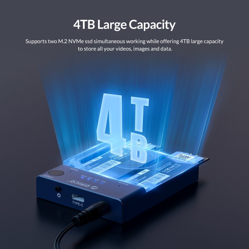 Orico докинг станция Storage - Duplicator for SSD NVMe M.2 - M2P2-C3-C, M2P2-C3-C-EU-GY-BP