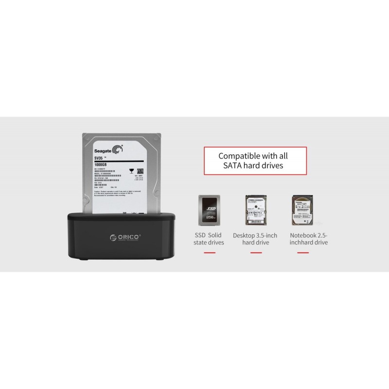 Orico докинг станция Storage - HDD/SSD Dock - 2.5 and 3.5 inch USB3.0 - 6218US3-6218US3-EU-BK-PRO