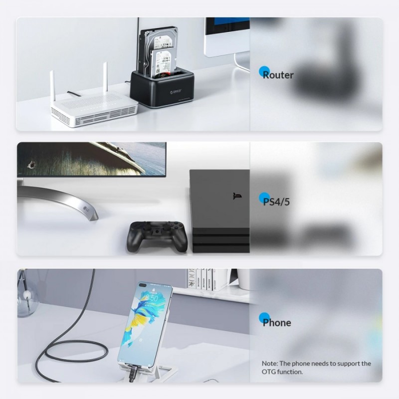 Orico докинг станция Storage - HDD/SSD Dock - 2 BAY 2.5/3.5 USB-C/USB-A - 6829C3-V1, 6829C3-V1