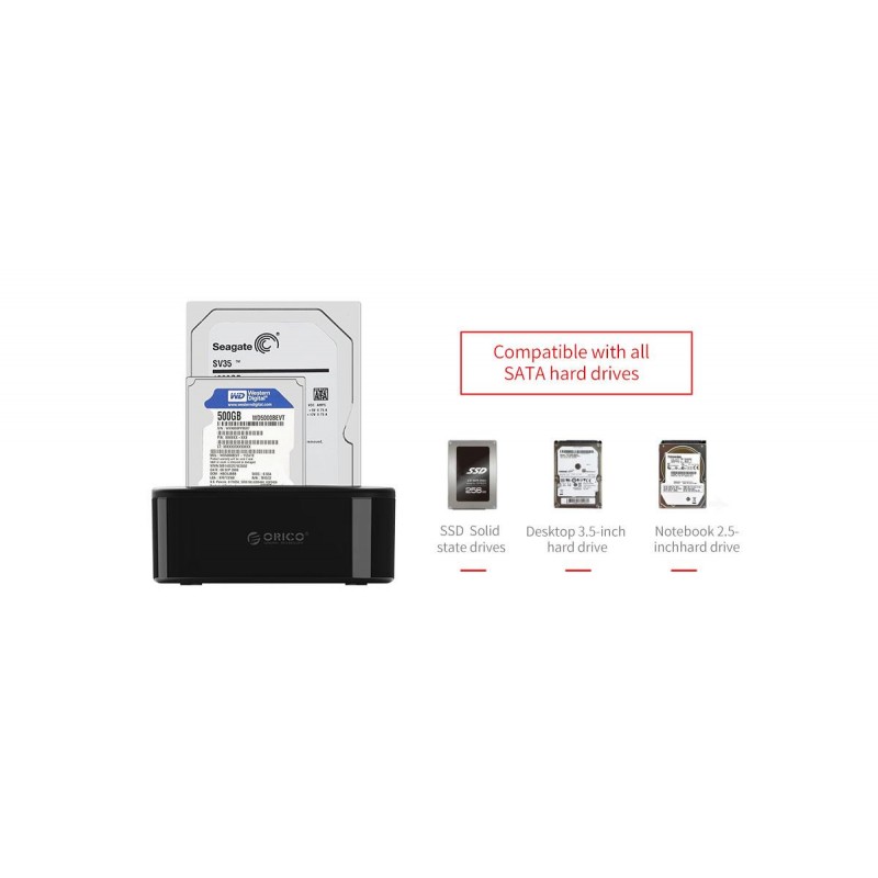 Orico докинг станция Storage - HDD/SSD Dock - 2 BAY Clone 2.5/3.5 USB3.0 - 6228US3-C-6228US3-C-EU-BK