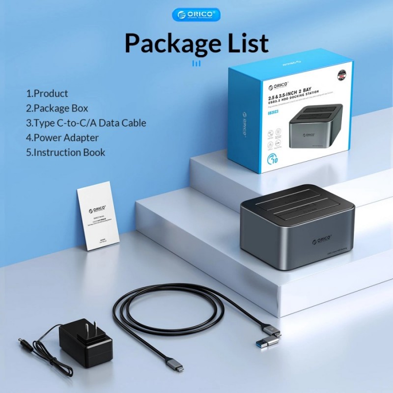Orico докинг станция Storage - HDD/SSD Dock - 2 BAY Offline Clone 2.5/3.5 USB-C/USB-A - 6626C3-C-V1, 6626C3-C-V1