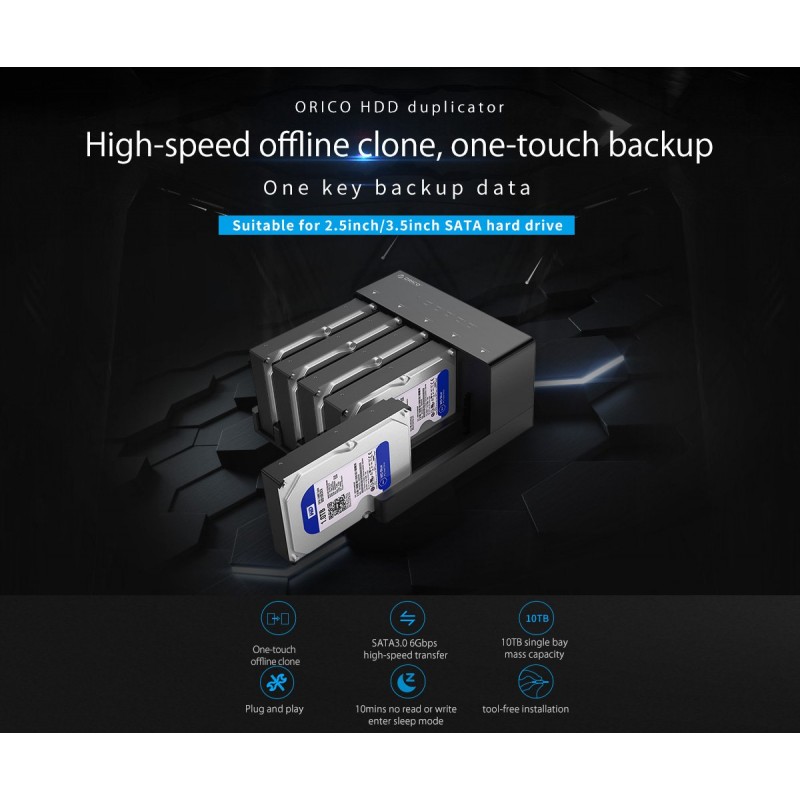 Orico докинг станция Storage - HDD/SSD Dock/Duplicator - 5x 2.5 and 3.5 inch USB3.0 - 6558US3, 6558US3-C-EU-BK