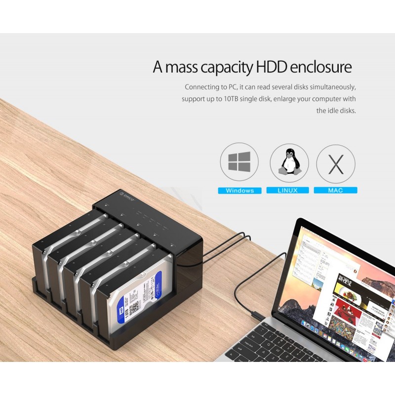 Orico докинг станция Storage - HDD/SSD Dock/Duplicator - 5x 2.5 and 3.5 inch USB3.0 - 6558US3, 6558US3-C-EU-BK