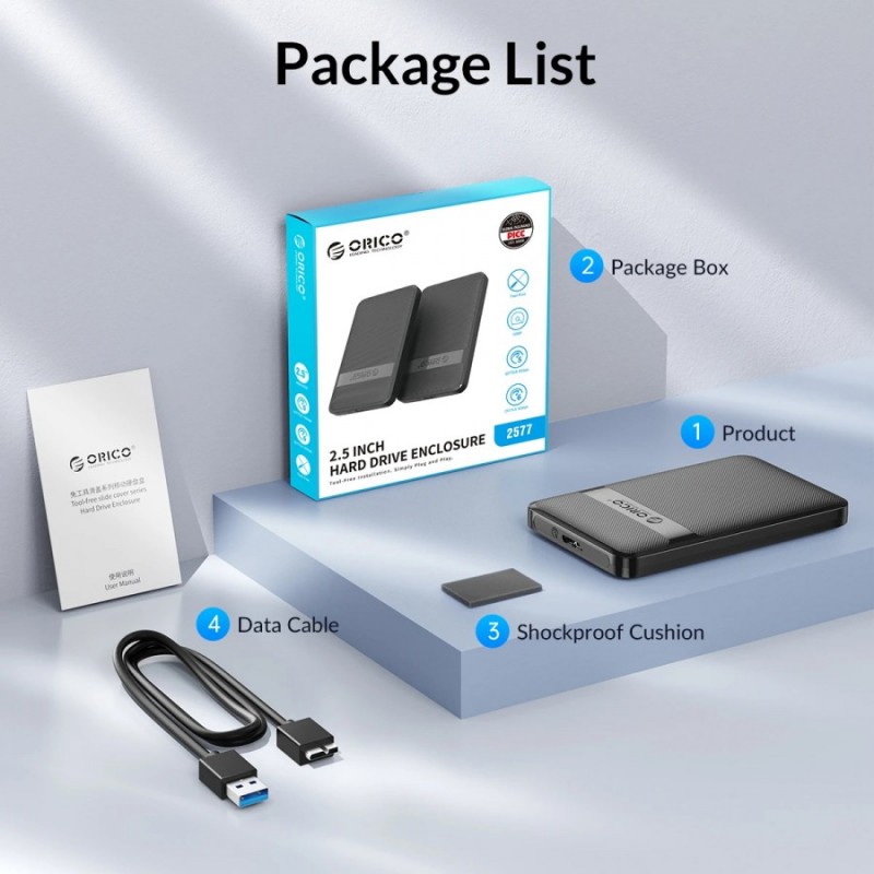 Orico кутия за диск Storage - Case - 2.5 inch USB-C - 2577C3-V1-BK, 2577C3-V1-BK-EP