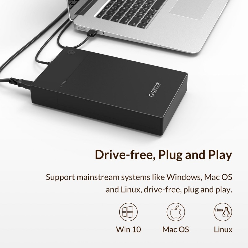 Orico кутия за диск Storage - Case - 3.5 inch, USB3.0, Built-in Power adapter, UASP, black - 3599U3, 3599U3-EU-BK-BP