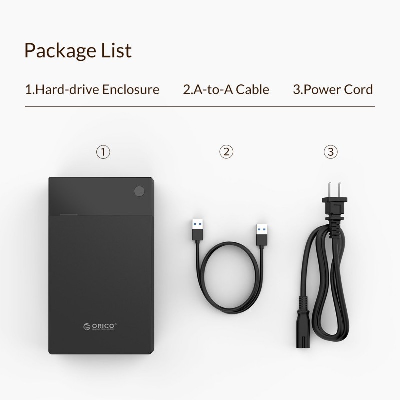 Orico кутия за диск Storage - Case - 3.5 inch, USB3.0, Built-in Power adapter, UASP, black - 3599U3, 3599U3-EU-BK-BP