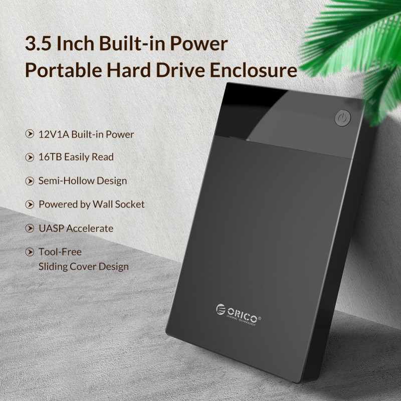Orico кутия за диск Storage - Case - 3.5 inch, USB3.0, Built-in Power adapter, UASP, black - 3599U3, 3599U3-EU-BK-BP