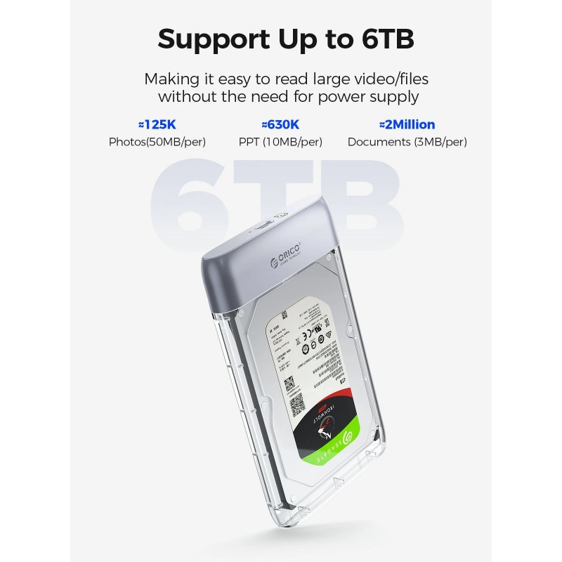 Orico външна кутия за диск Storage - Case - 2.5 inch 5Gbps USB-C Transparent - TX25C3-GY-BP, TX25C3-GY-BP