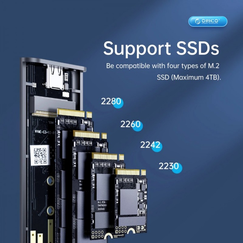 Orico външна кутия за диск Storage - Case - M.2 NVMe M-key 10 Gbps, Aluminium - AM2C3-G2-GY, AM2C3-G2-GY-BP