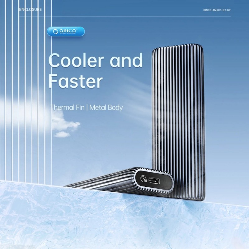 Orico външна кутия за диск Storage - Case - M.2 NVMe M-key 10 Gbps, Aluminium - AM2C3-G2-GY, AM2C3-G2-GY-BP