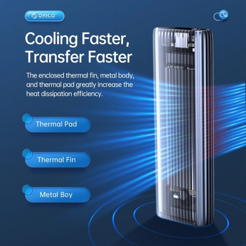 Orico външна кутия за диск Storage - Case - M.2 NVMe M-key 10 Gbps, Aluminium - AM2C3-G2-GY, AM2C3-G2-GY-BP