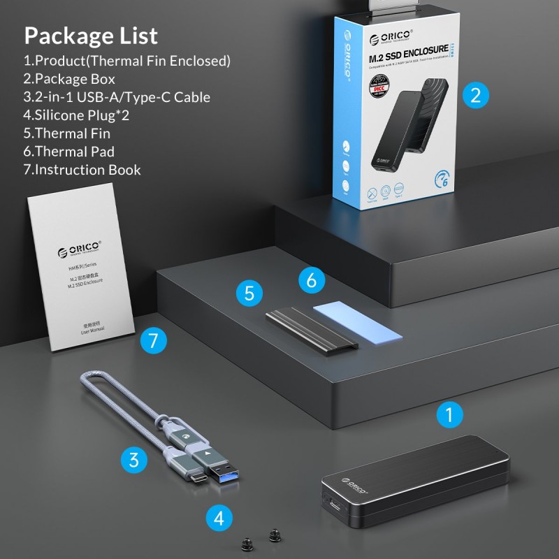 Orico външна кутия за диск Storage - Case - M.2 NVMe M key - USB3.1 Gen2 Type-C, 10Gbps - HM2-G2-BK, HM2-G2-BK-BP