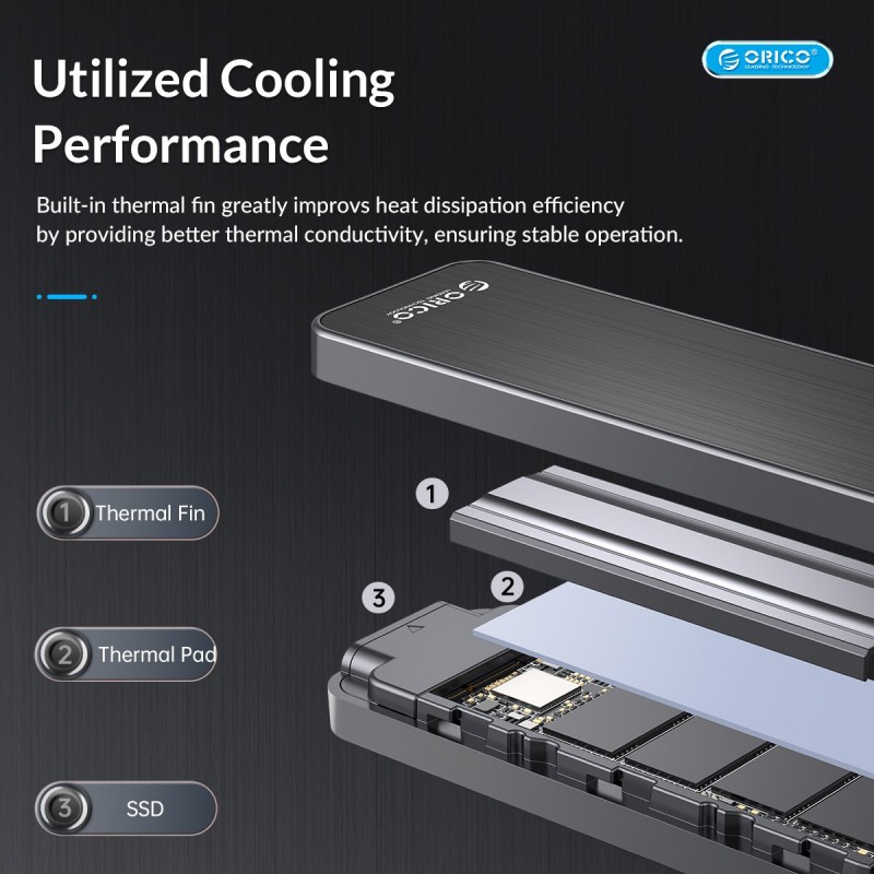 Orico външна кутия за диск Storage - Case - M.2 NVMe M key - USB3.1 Gen2 Type-C, 10Gbps - HM2-G2-BK, HM2-G2-BK-BP