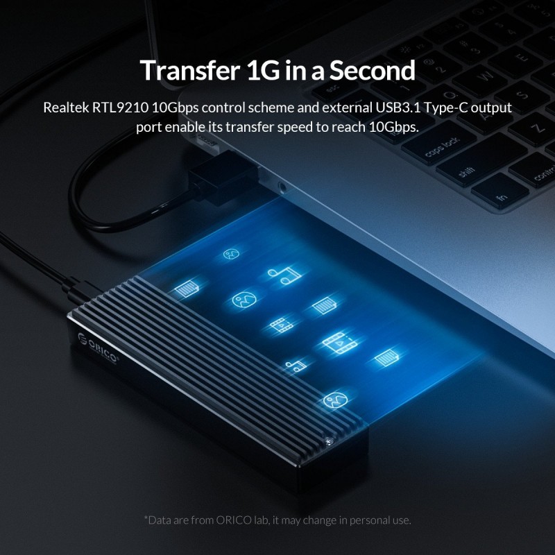 Orico външна кутия за диск Storage - Case - M.2 NVMe M-key 10 Gbps - M2PV-C3-BK-BP-M2PV-C3-BK-EP