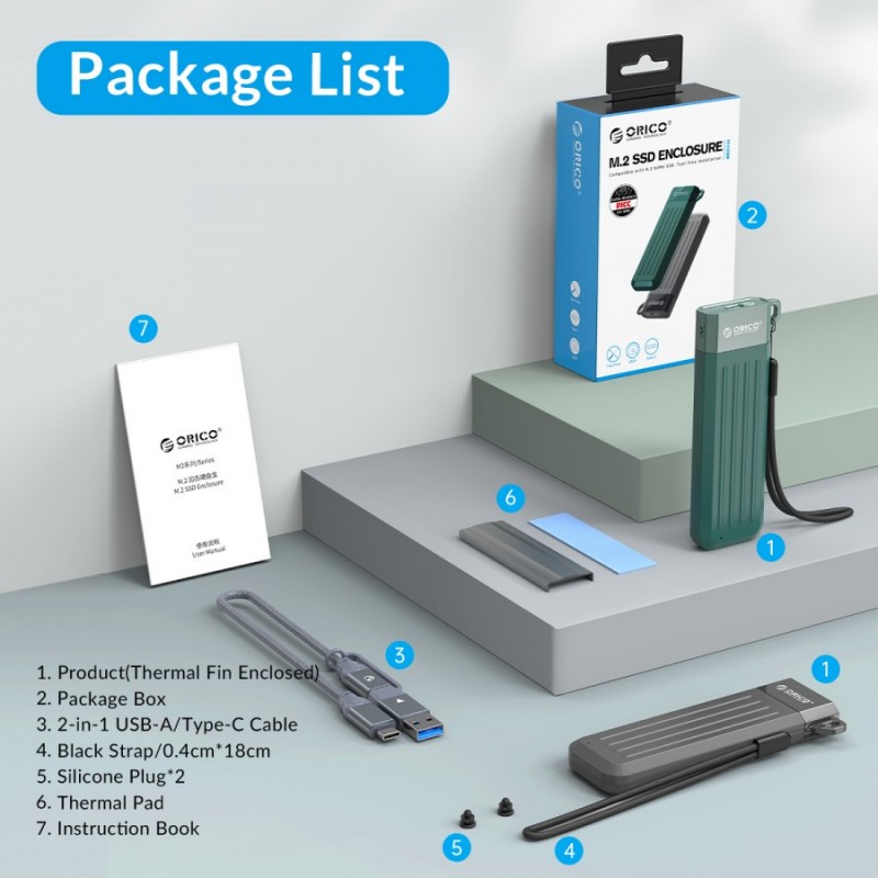Orico външна кутия за диск Storage - Case - M.2 NVMe M-key 10 Gbps Space Gray - MM2C3-G2-GY, MM2C3-G2-GY-BP